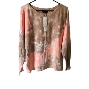 Sanctuary Pink and Brown Tie-Dye Long Sleeve Top NWT